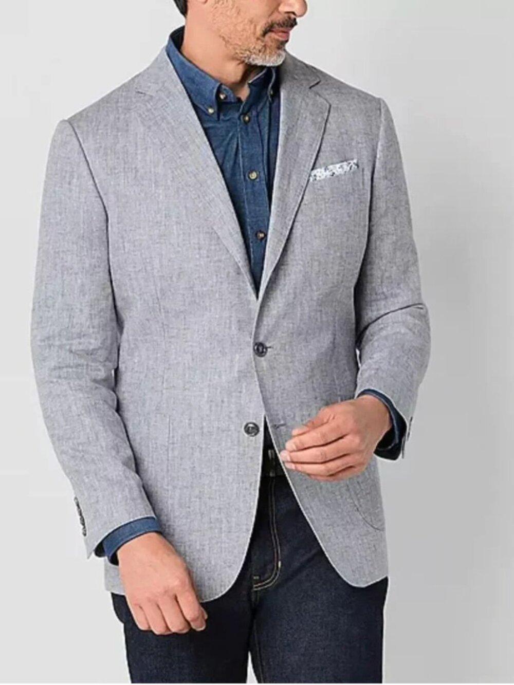 Stafford Men's Gray Herringbone Classic Fit Linen Blend Sport Jacket Blazer 54R